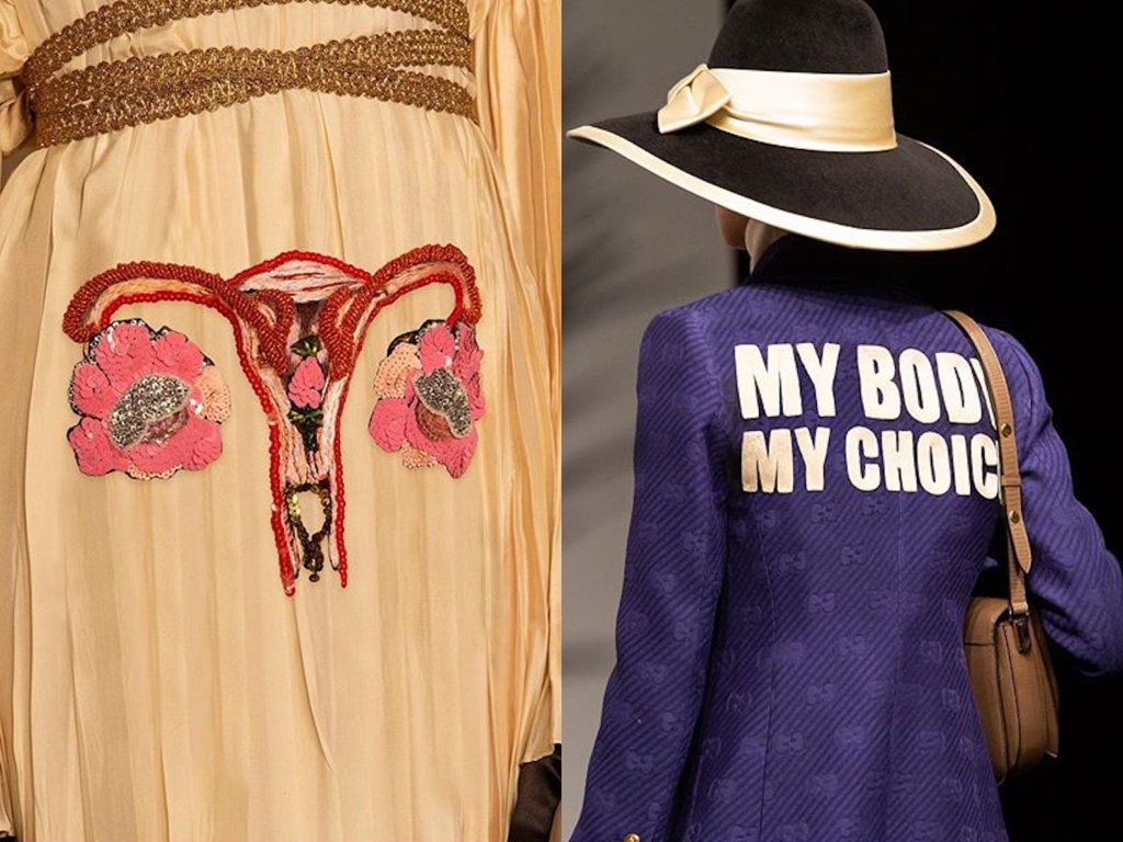 Gucci's Cruise 2020 show supporting reproductive rights.